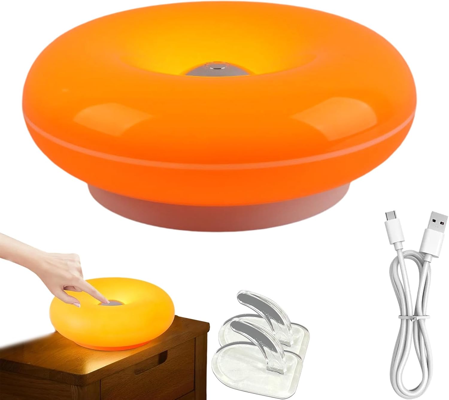 Colour Changing Bulb - Yaratıcı Turuncu Donut Atmosfer Lambası, Şarj