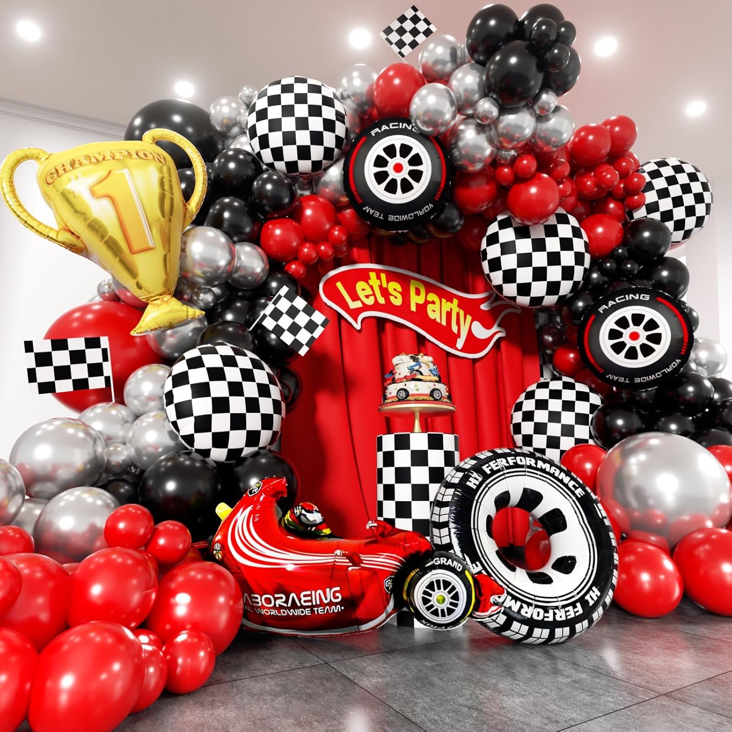 Lighting Mcqueen Decor - Yarış Arabası Balon Kemeri Seti Lastik