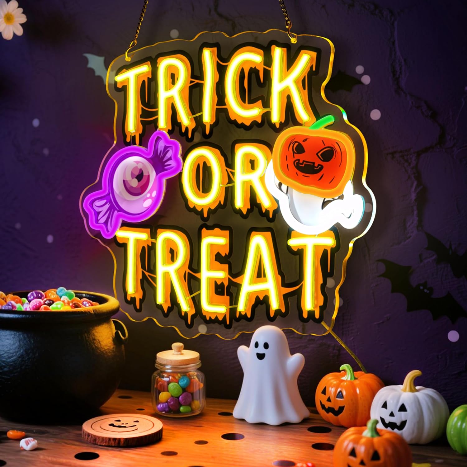 Trick Or Treat LED Neon Tabela - Home Decor Lighting Tricks incelemesi ve fiyatı