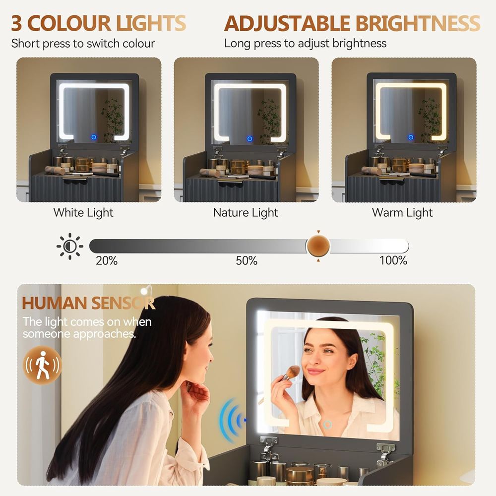 3'ü 1 Arada Gri Makyaj Masası, - Furniture Lighting & Decor Magazine incelemesi ve fiyatı